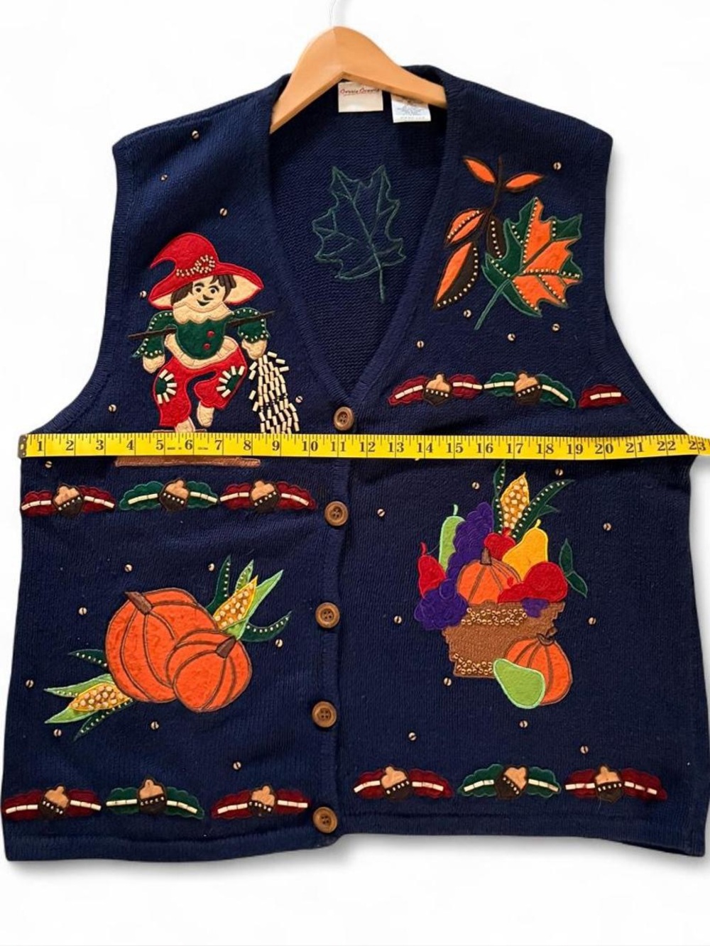 Bobbie Brooks Navy Autumn Harvest Embroidered Vest XL Halloween Fall Grannycore - Picture 5 of 8